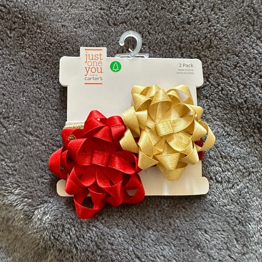 Baby girl red and gold bows
